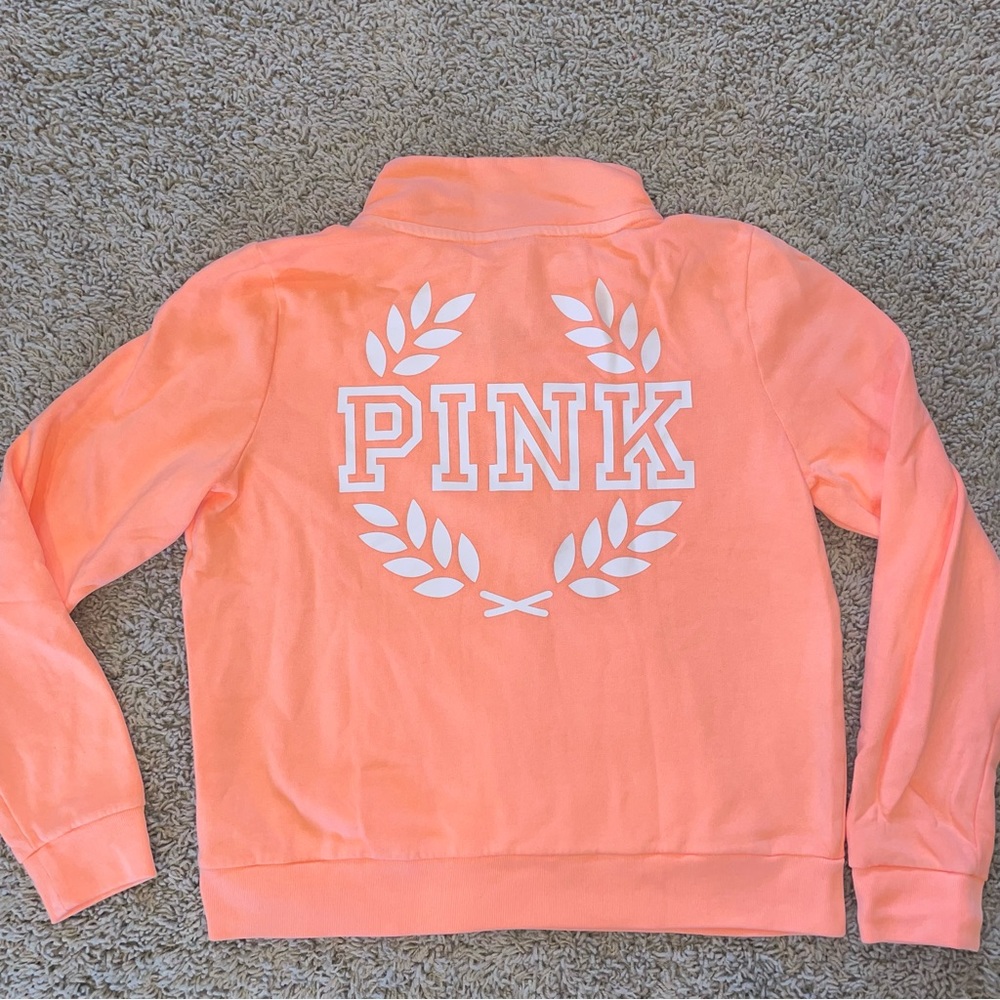 Victoria’s Secret PINK Everyday Lounge Quarter Zip Sweatshirt Neon Orange Large